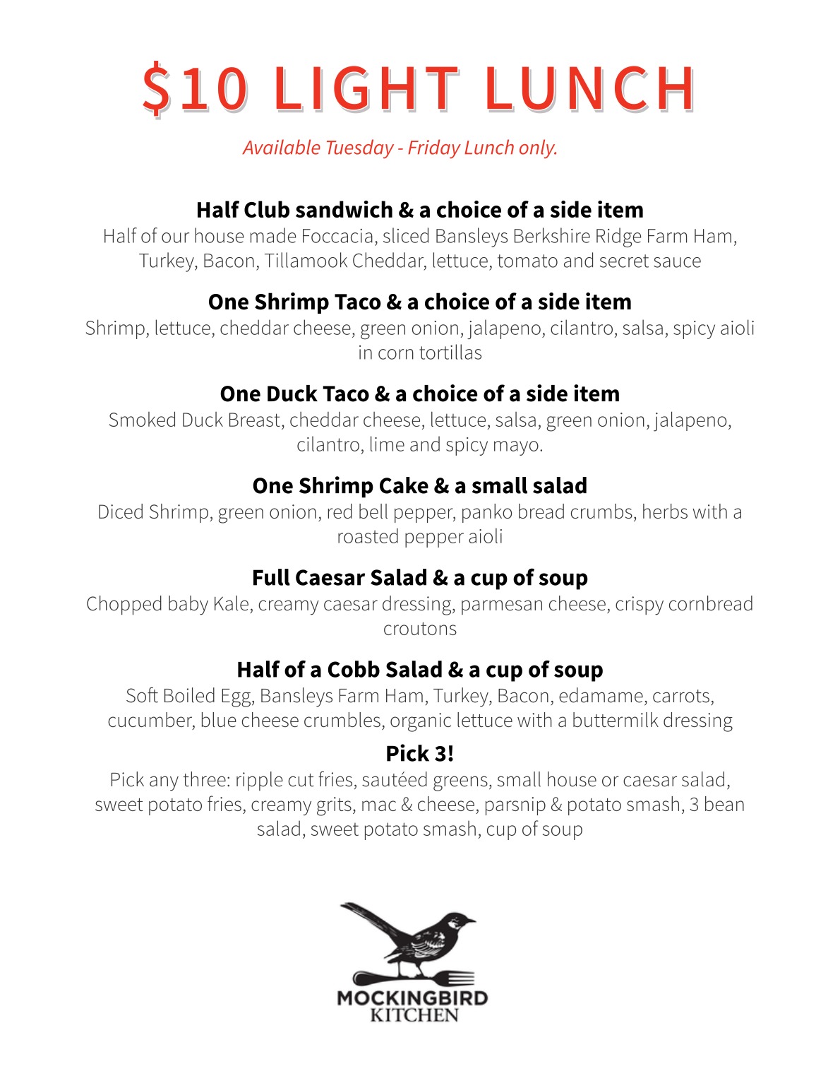 Ad Mockingbird Kitchen Debuts New 10 Light Lunch Menu Fayetteville Flyer Ad Mockingbird Kitchen Debuts New 10 Light Lunch Menu Fayetteville Flyer