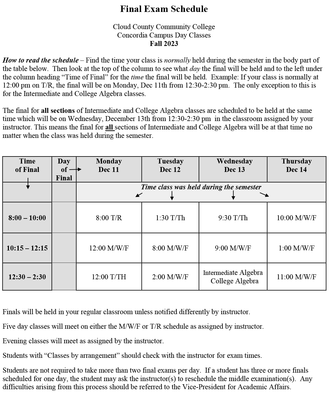 Appstate Final Exam Dates