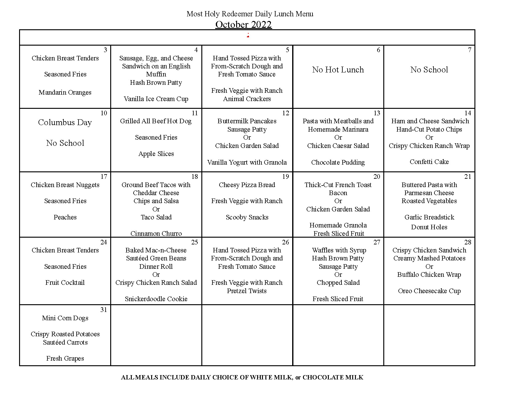 5 FWPS Lunch Options